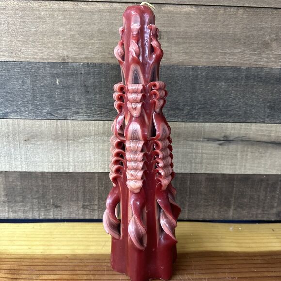 Maroon Hand carved Candle 15” Tall Never Lit - Picture 5 of 9